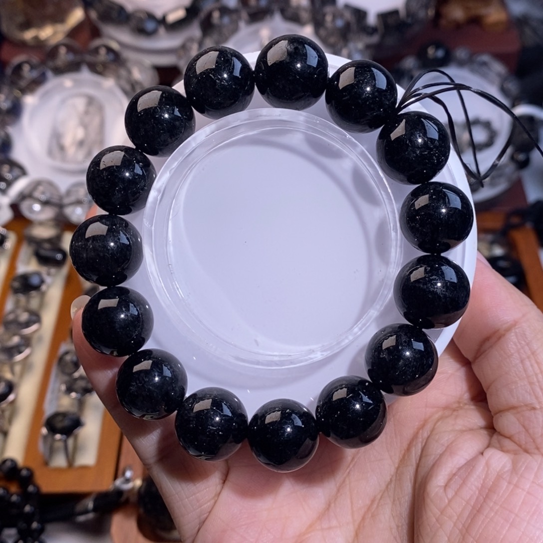 手链未镶嵌水晶14mm满矿料黑发晶