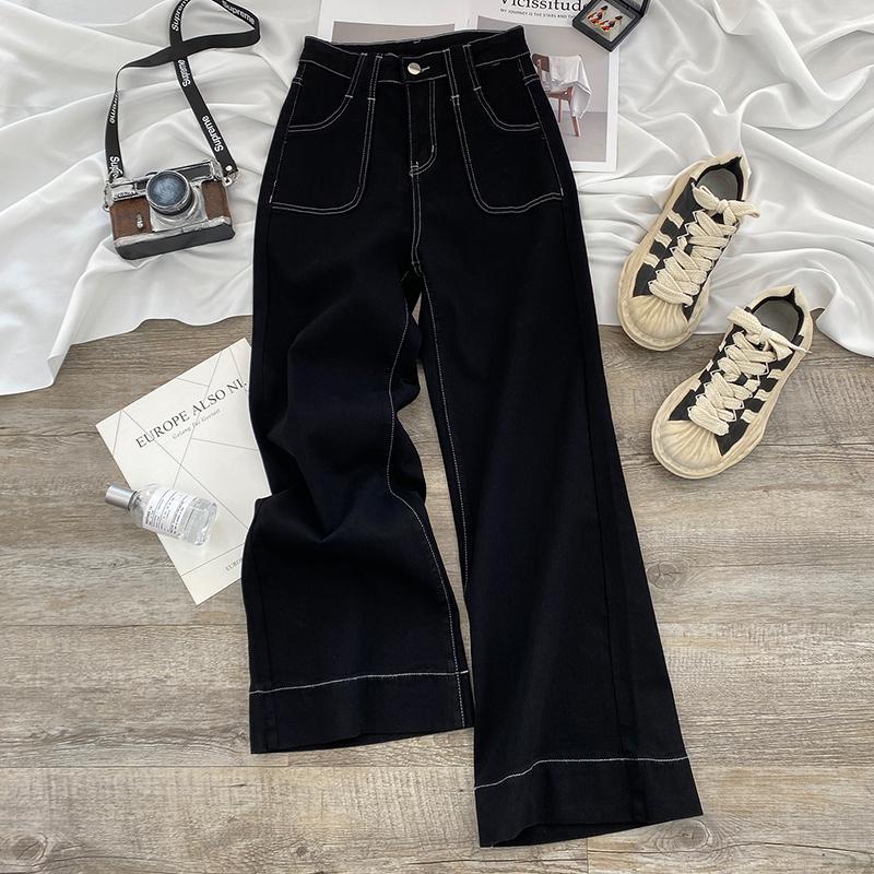 300斤大码胖mm黑色高腰阔腿牛仔裤女秋季裤子梨形身材显瘦直筒裤