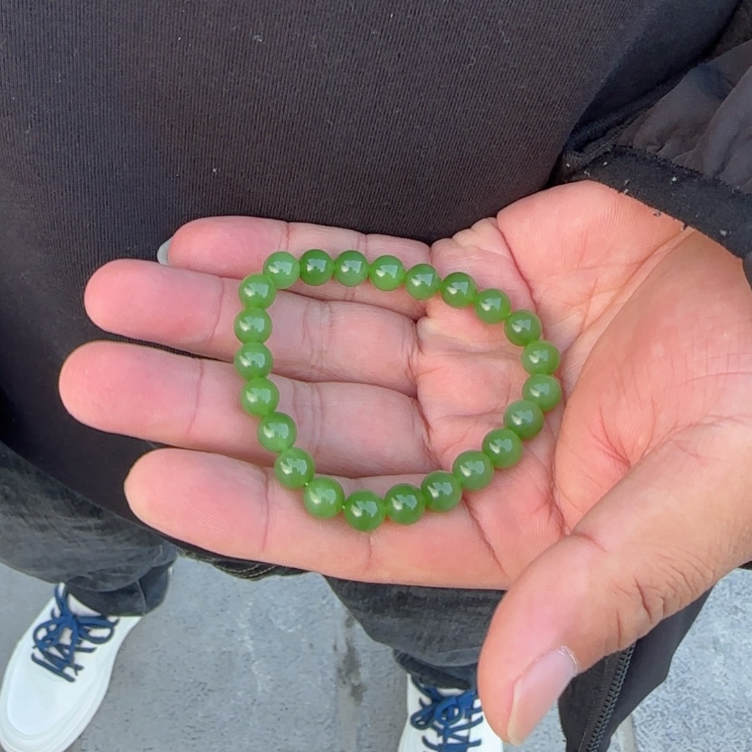 和田玉未镶嵌手链俄碧纯净版夹慰料粉绿卡8