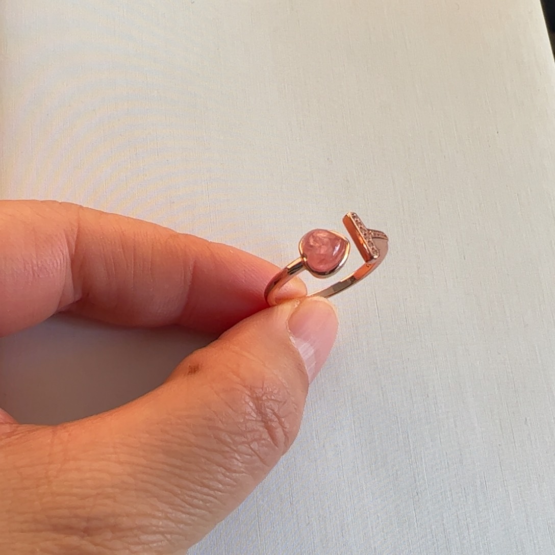 银S925镶嵌菱锰矿（红纹石）戒指