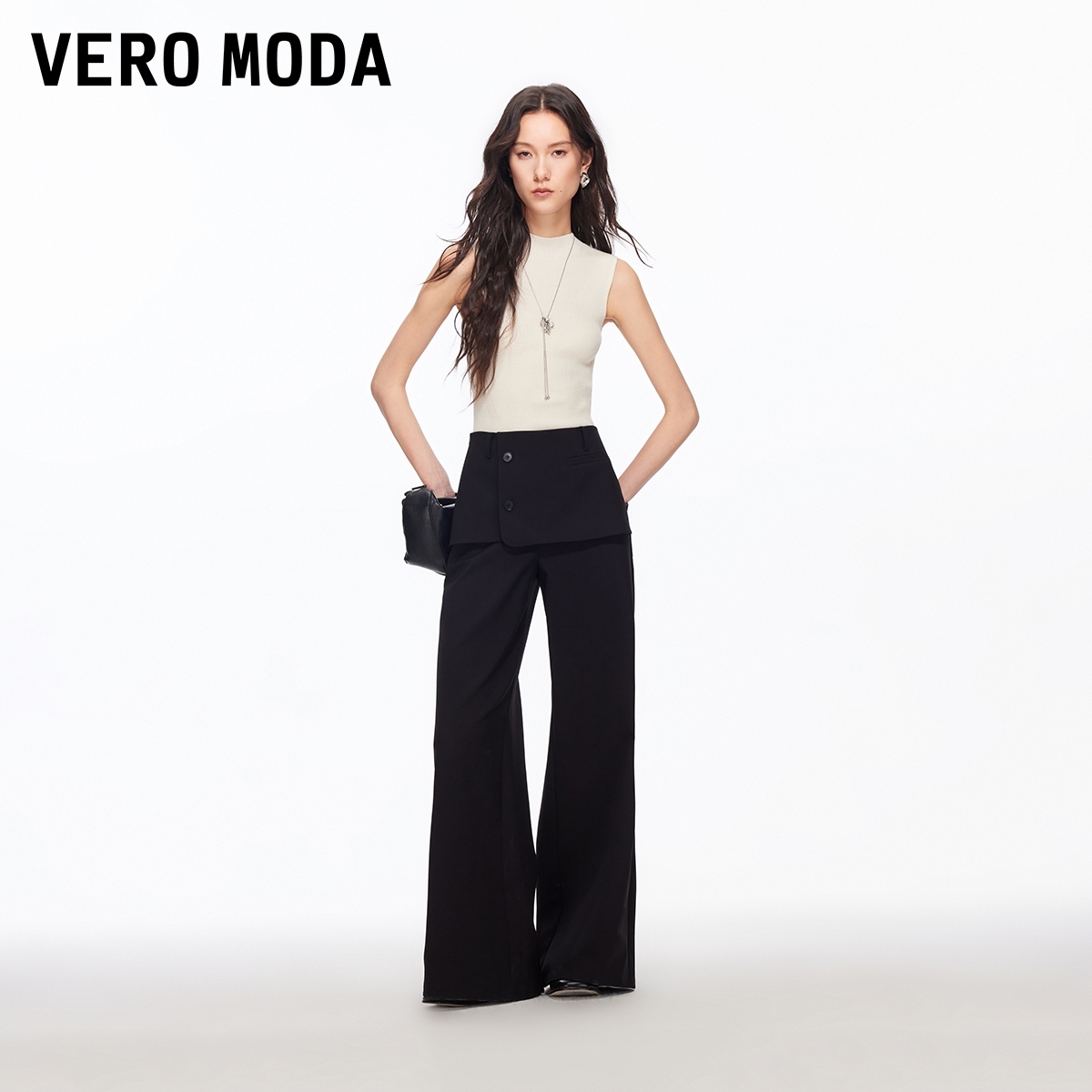 Vero Moda休闲裤女2026春季新款拼接腰头精致时髦微喇裤3261PL010