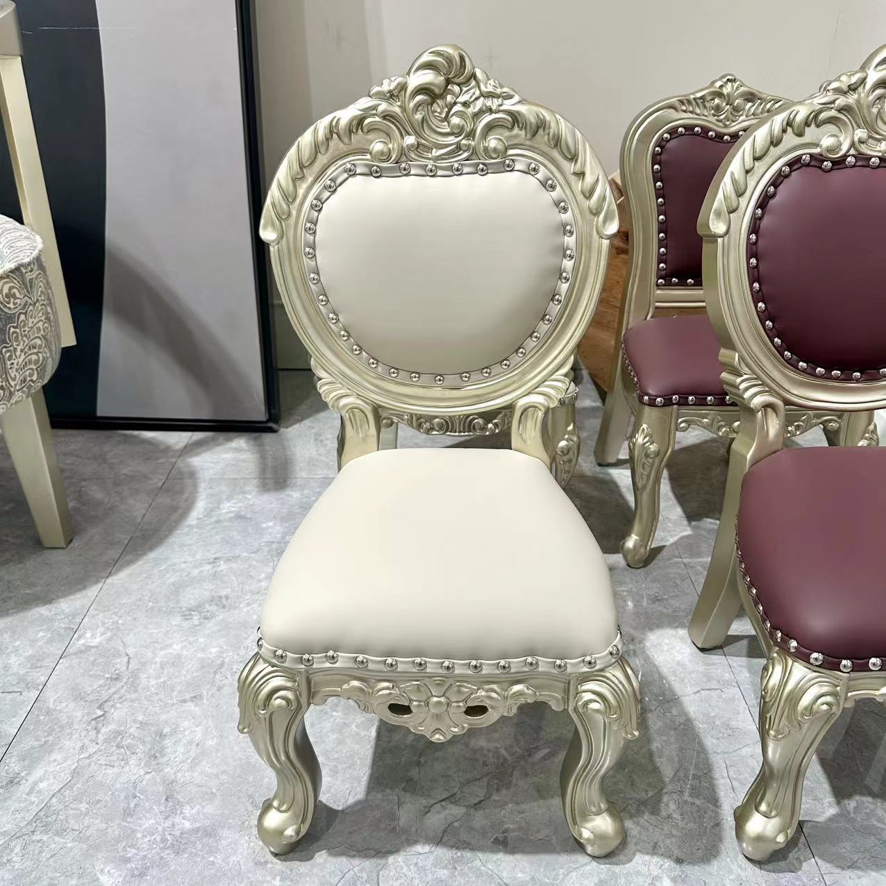 美式轻奢小孩椅法式椅子凳子书椅雕花靠背椅欧式家用酒店餐厅