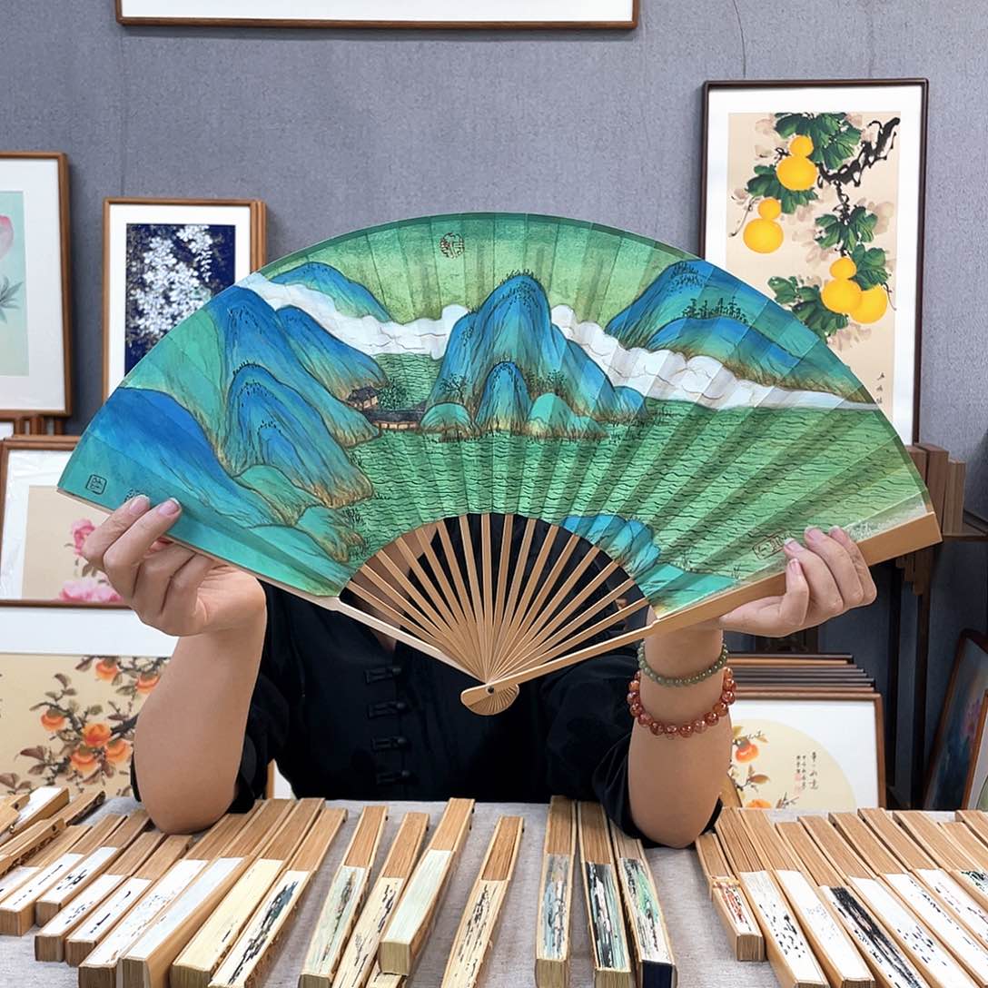 国画95寸玉竹-纯手绘-文玩扇骨（默认粘好）