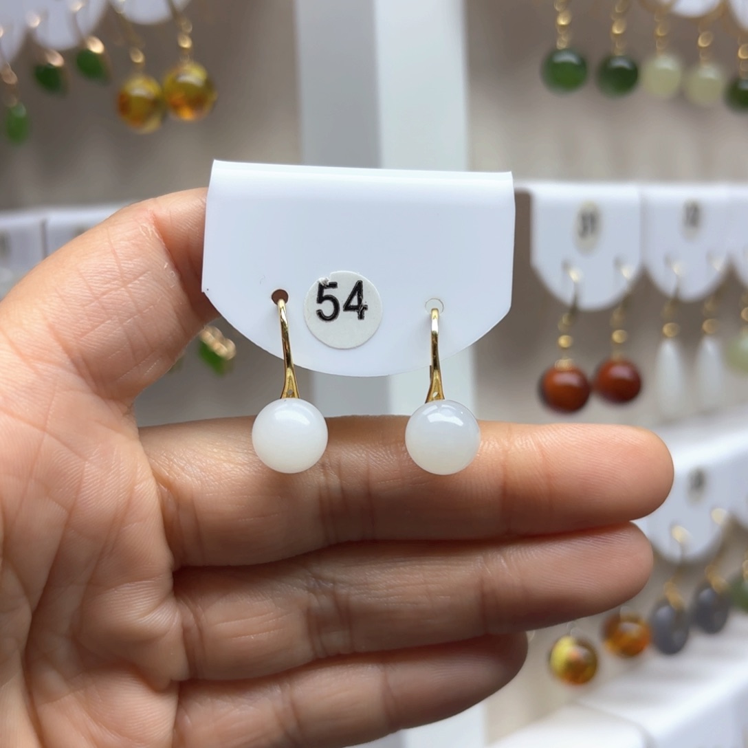 和田玉耳饰银S925镶嵌