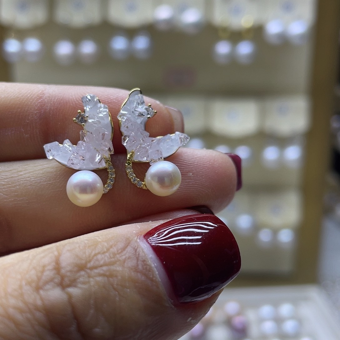 淡水珍珠耳饰银S925镶嵌