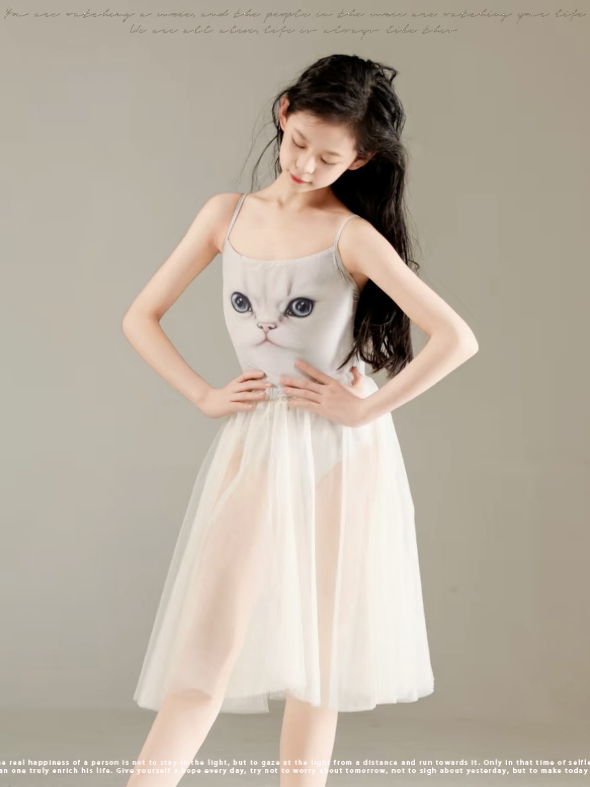 【猫吊带款】成人儿童芭蕾舞练功服夏季吊带连体体服白色无袖裙子