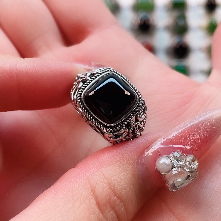 玛瑙/玉髓戒指银S925镶嵌