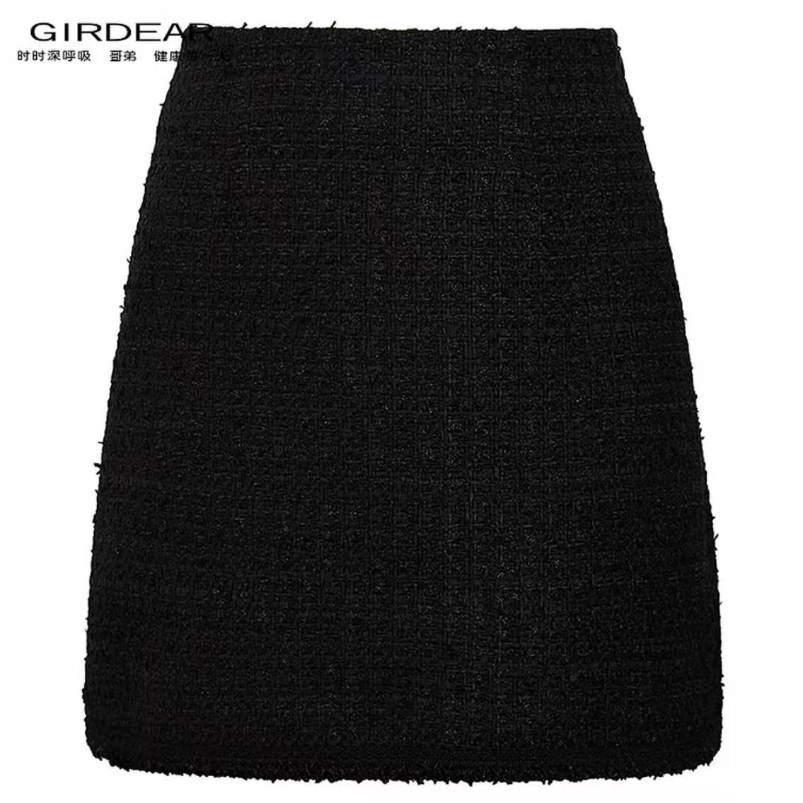 GIRDEAR/哥弟新款百搭时尚气质精致肌理感A字花呢高腰短裙120042