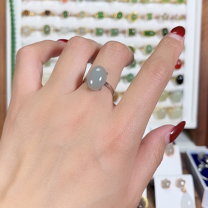 和田玉戒指银S925镶嵌