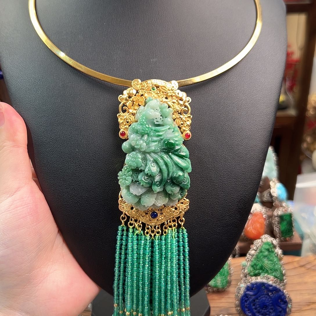 翡翠银S925镶嵌颈饰个性国风首饰