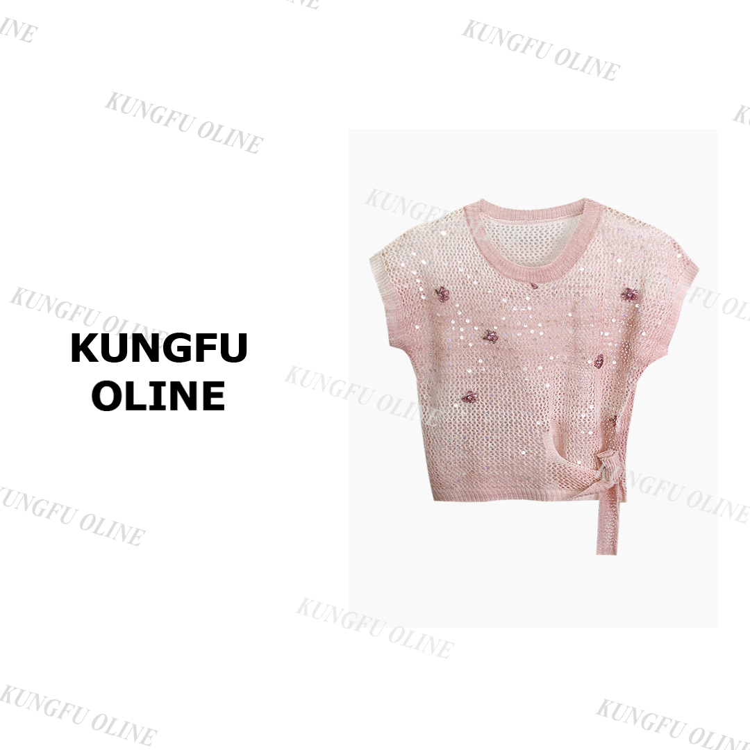 【小妖】现现MY8503亮片短袖针织衫镂空气质上衣女