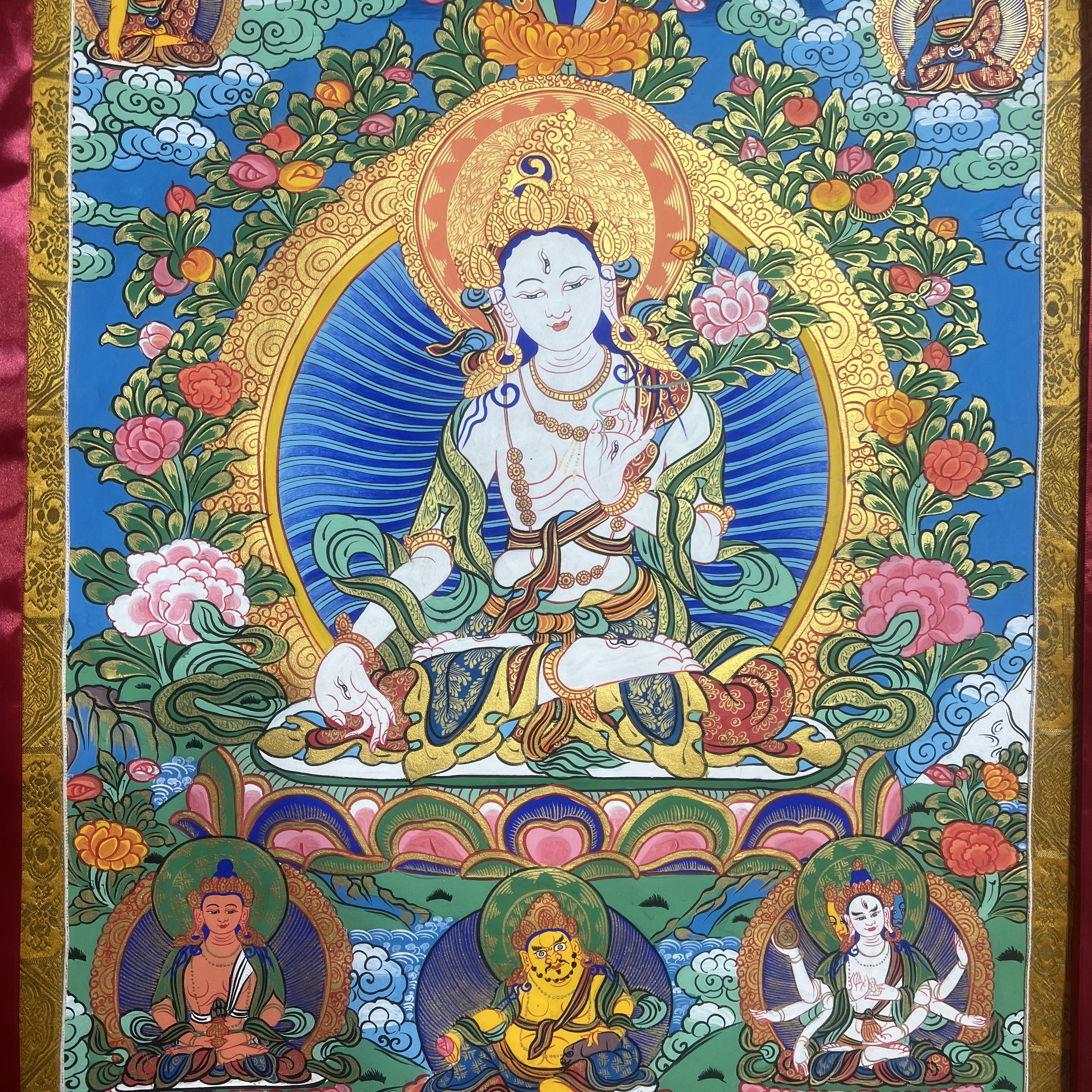 西藏包邮白度母唐卡画像客厅玄关书房佛堂挂毯（104）