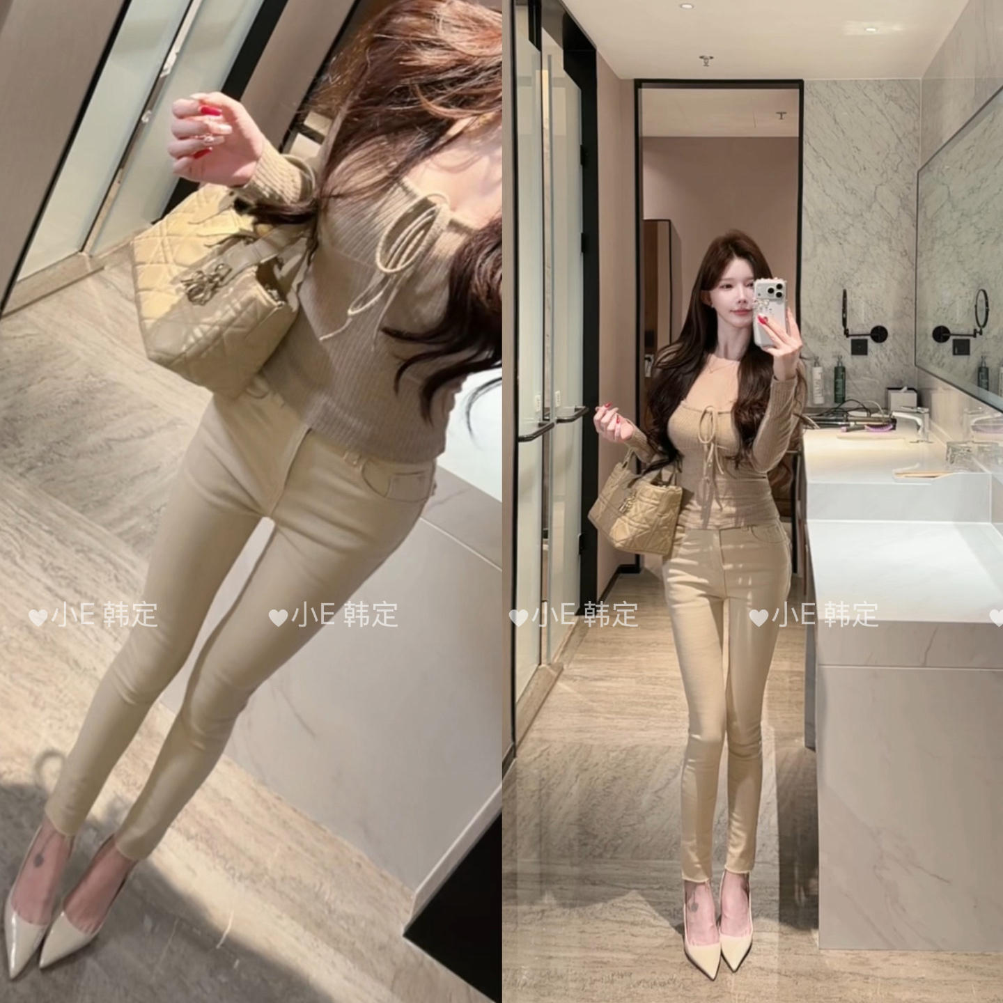 小E韩定  舒适比例/ 韩系显瘦带丰胯修身加绒小脚牛仔裤