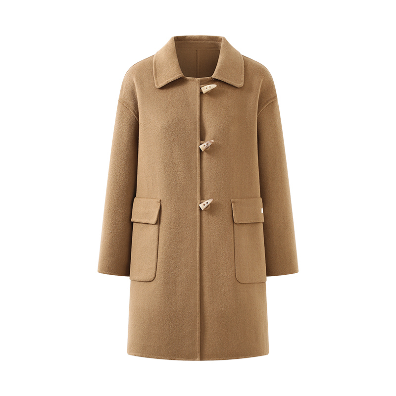 含绵羊毛！高端时尚 甜美减龄翻领高质感牛角扣双面呢大衣