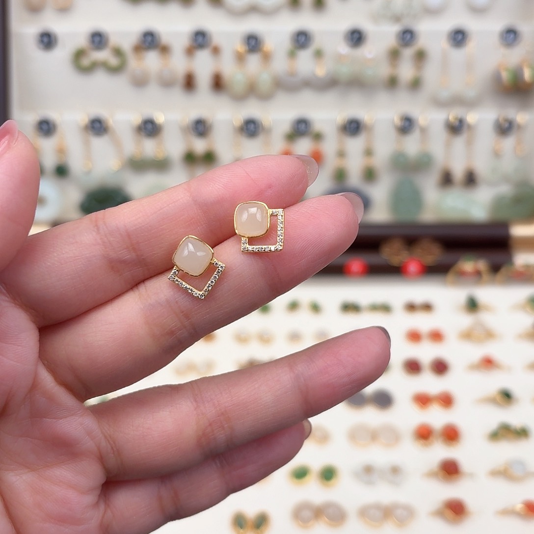 银S925镶嵌和田玉耳饰