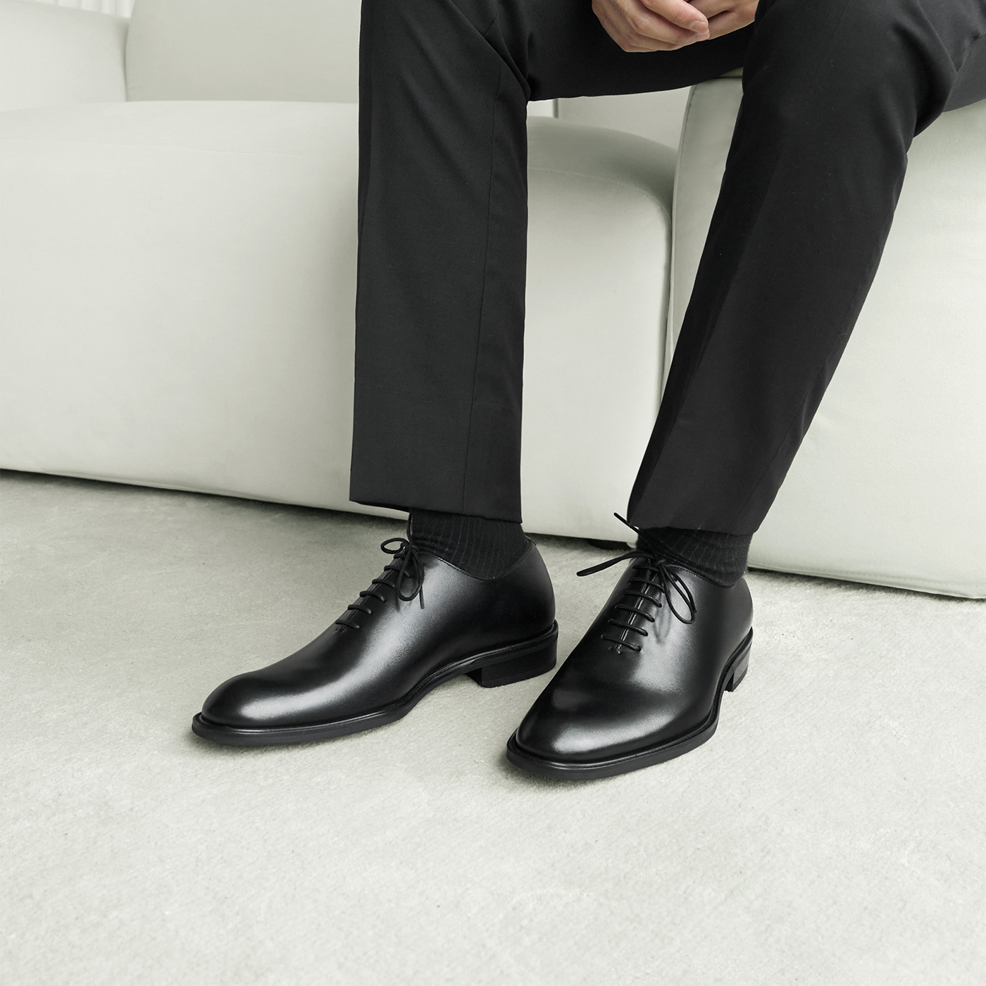 ThomWills牛津鞋男英伦黑色整张皮真皮皮鞋男士商务正装夏季