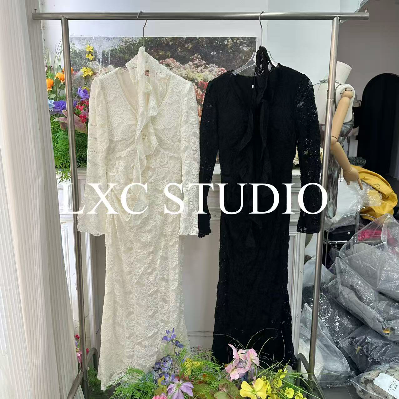 YA【8995】回门宴·十三行纯欲甜美v领蕾丝花边连衣裙·有胸垫