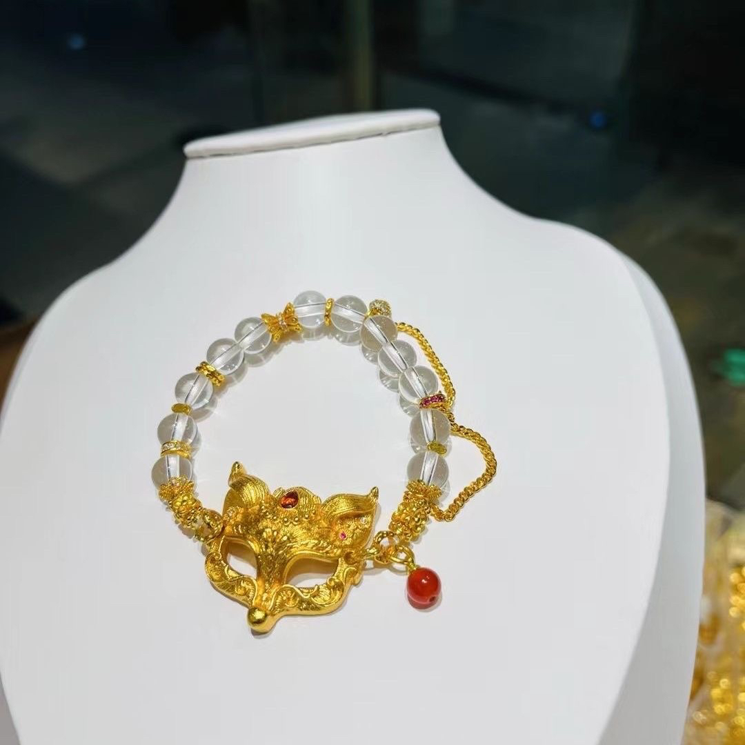合金仿水晶手链 合金仿水晶手链手饰新中式狐狸面具手绳手链