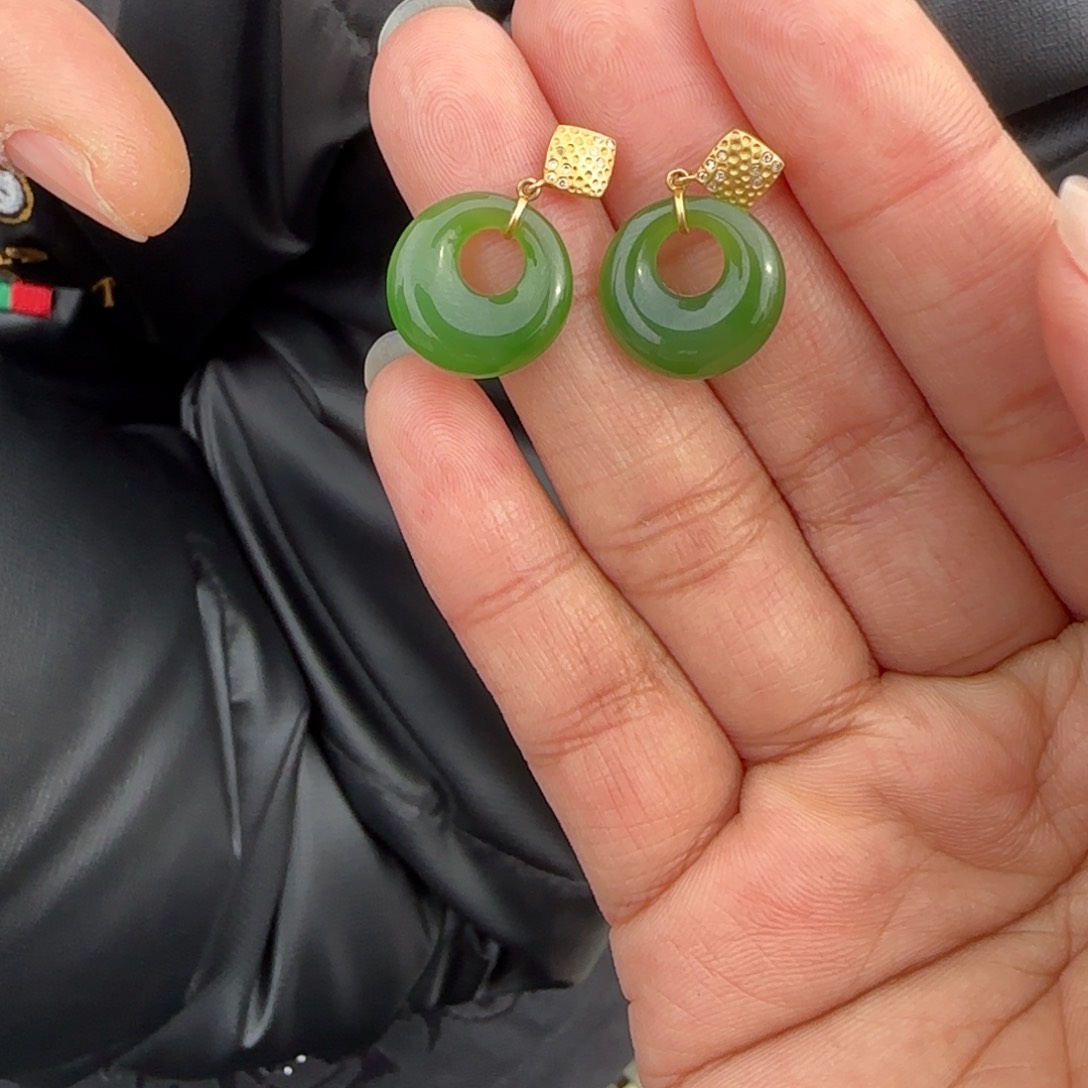 和田玉耳饰18K金镶嵌