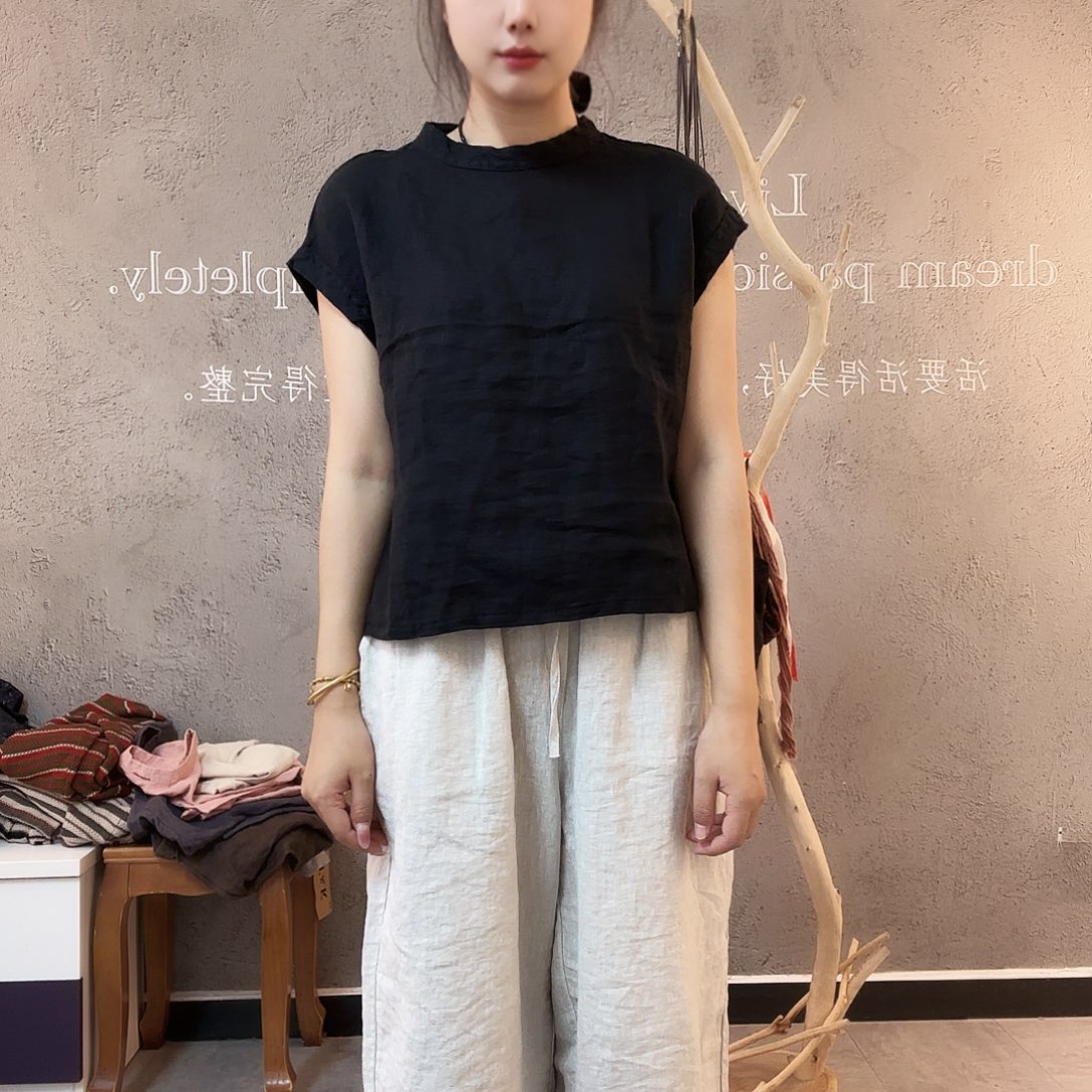 稀疏亚麻套头衫黑色