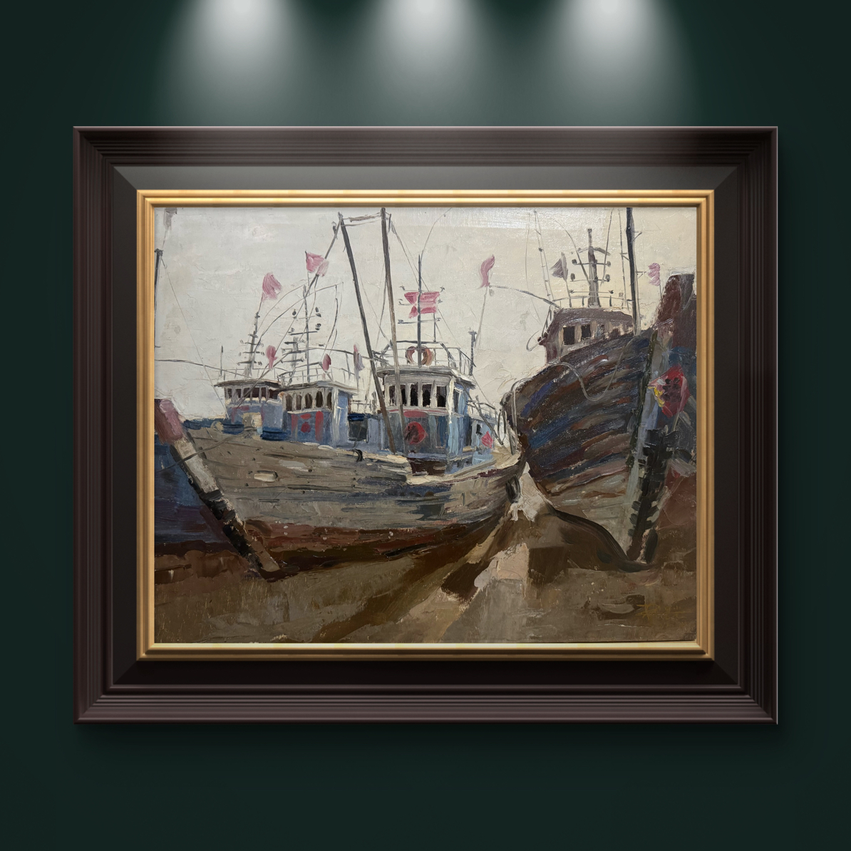 壹画廊艺术品郑星光原创《港湾》船舶油画收藏画芯尺寸65×55装饰画