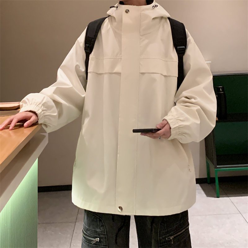 情侣春秋季美式高街潮牌撞色工装夹克青年户外登山服连帽外套男款