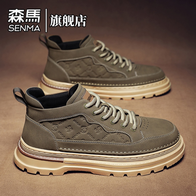 森马男鞋冬季新款复古潮流工装靴男士英伦时尚百搭厚底增高马丁靴