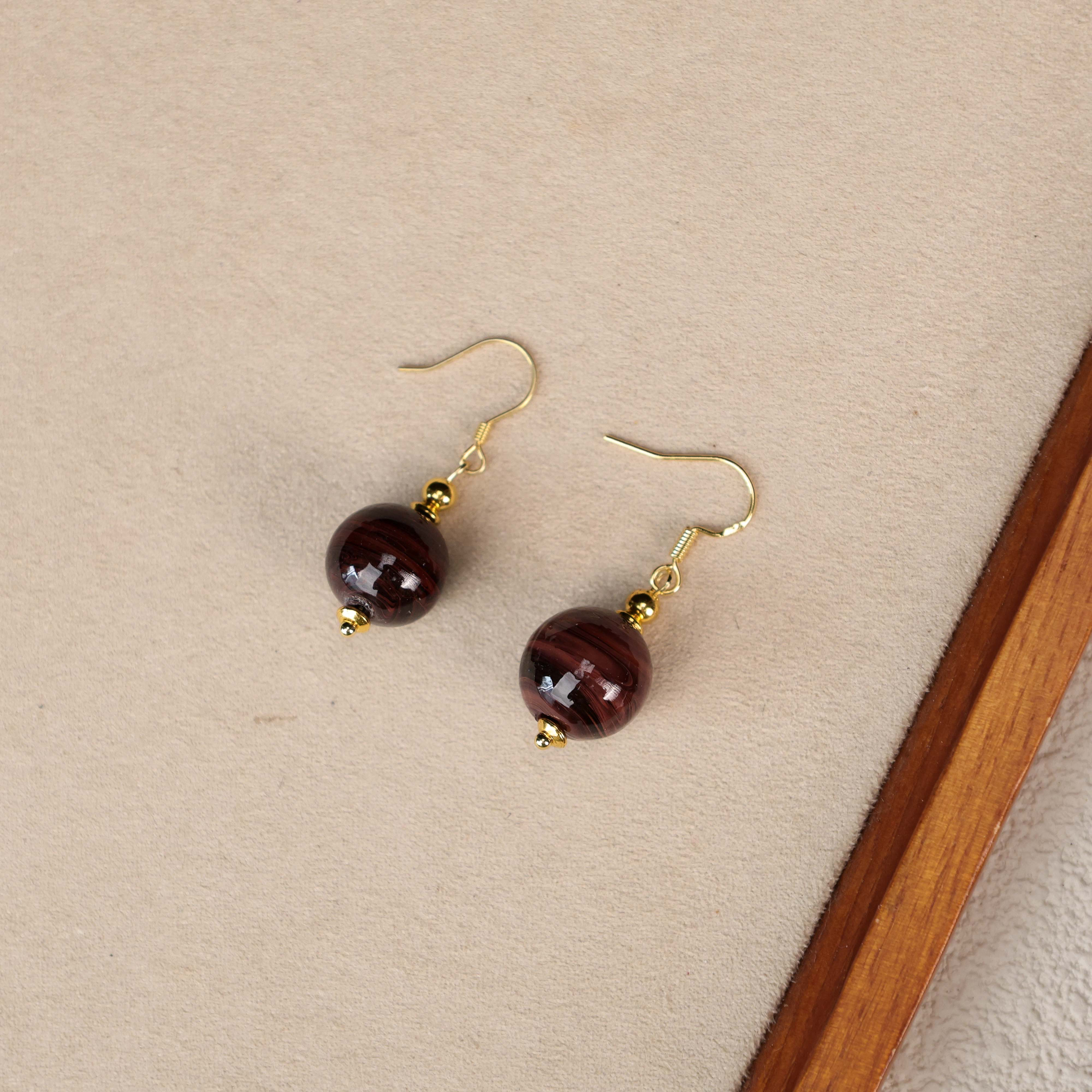 合金琉璃耳饰 LZ4669-2 复古色鸡肝石台湾老师耳环