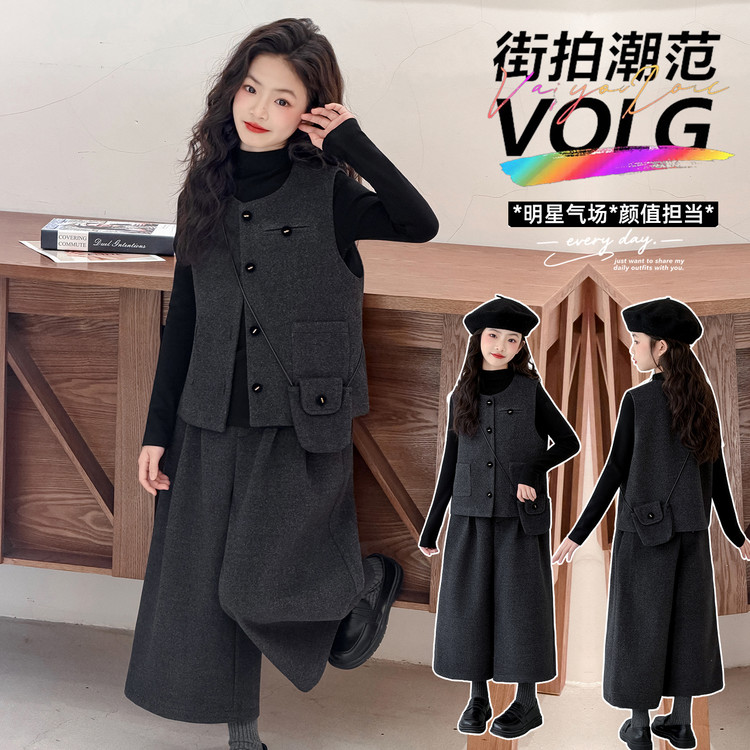 套装韩版春秋冬纯色女童中大童