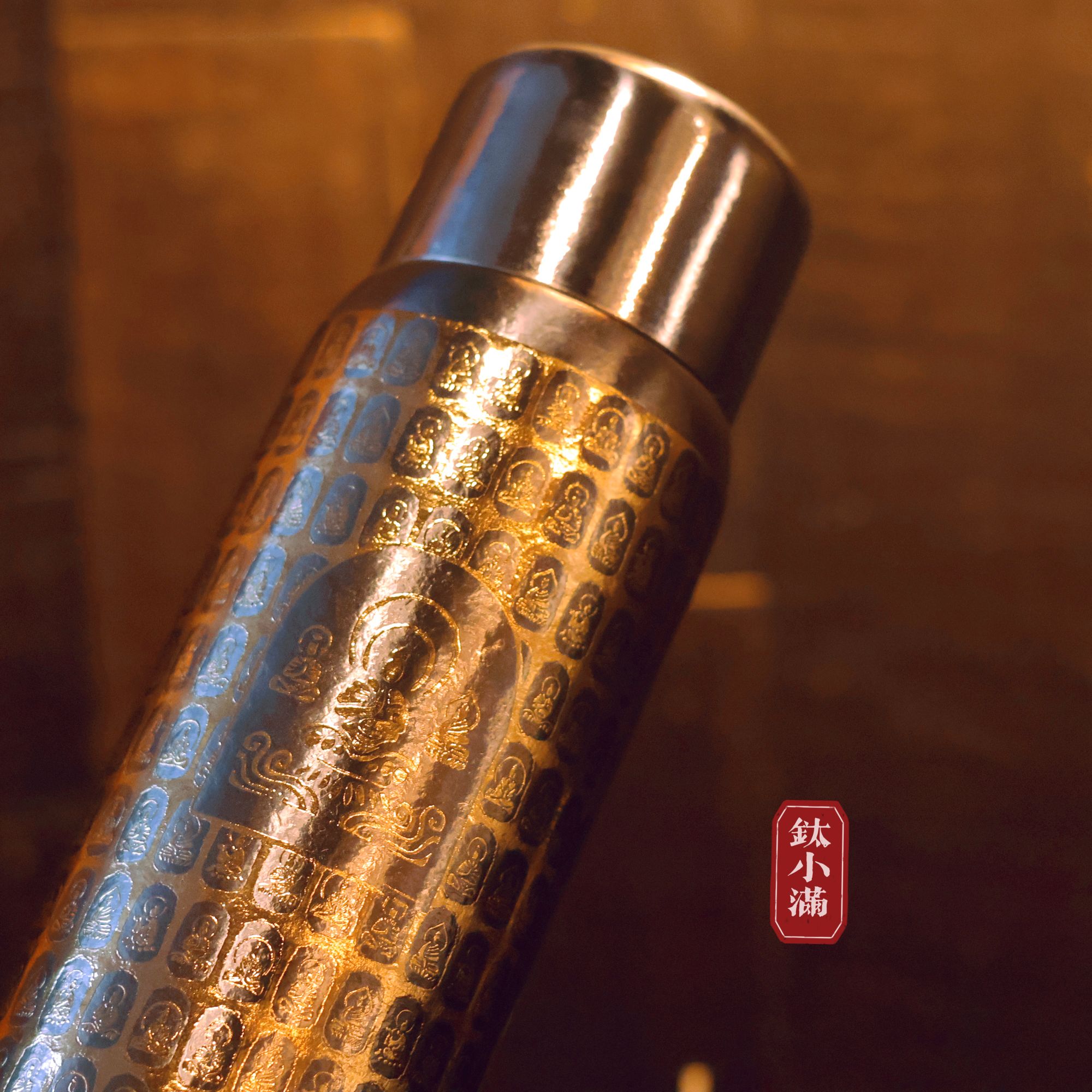 纯钛保温杯敦煌千佛杯大容量新款钛杯养生茶杯静心水杯磁吸机械