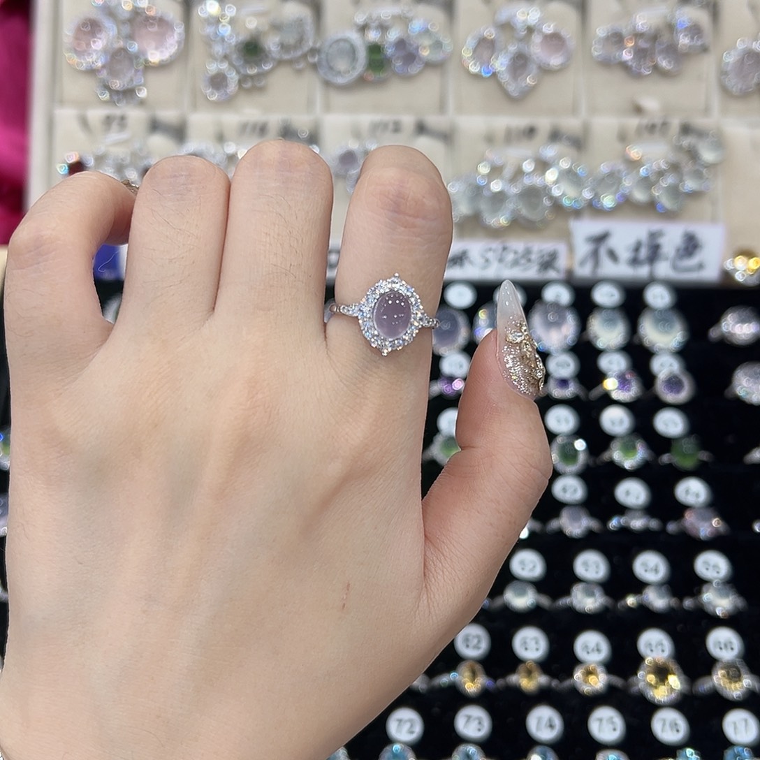 @***贝萤石戒指银S925镶嵌