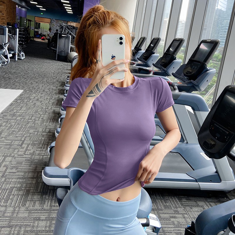 瑜伽服短袖上衣女跑步晨跑服紧身运动t恤弹力透气薄款健身速干衣