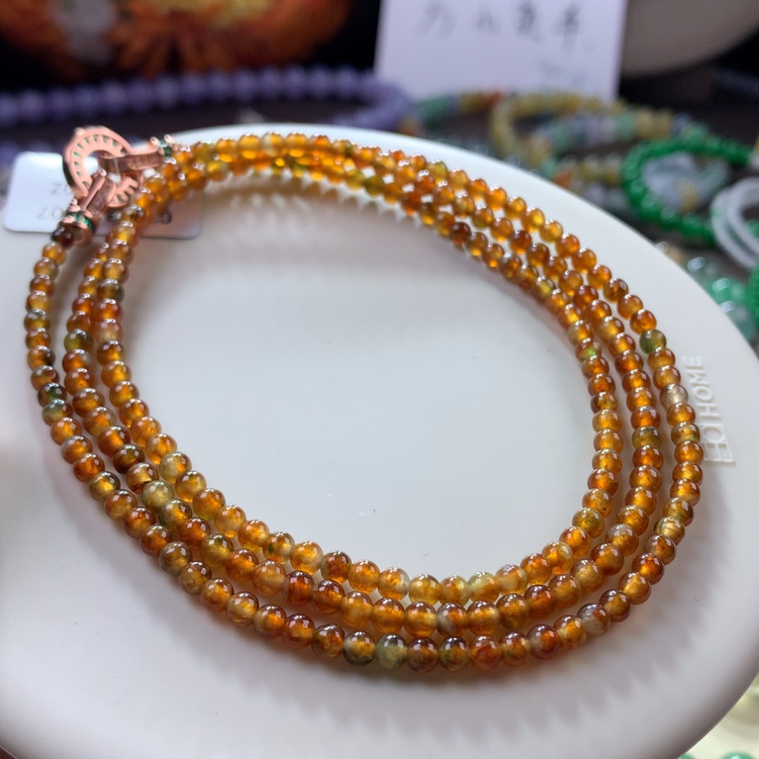 翡翠手链未镶嵌冰种浓色黄加绿小米项链