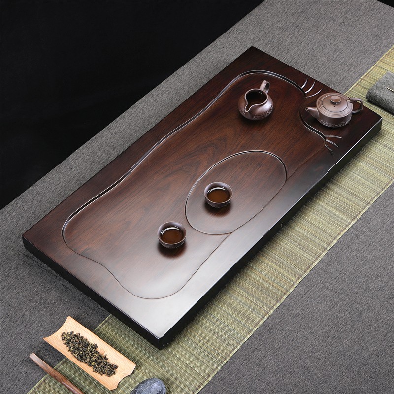 黑檀木茶盘 功夫茶具茶托 家用茶台 长方形茶海 整块实木简约排水