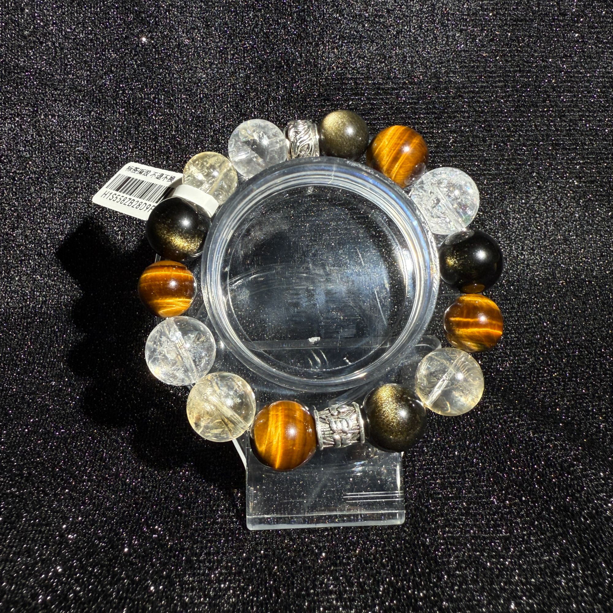 直播间刚串好的新货！虎眼石 + 白水晶 + 金曜石混串，这光泽感绝了