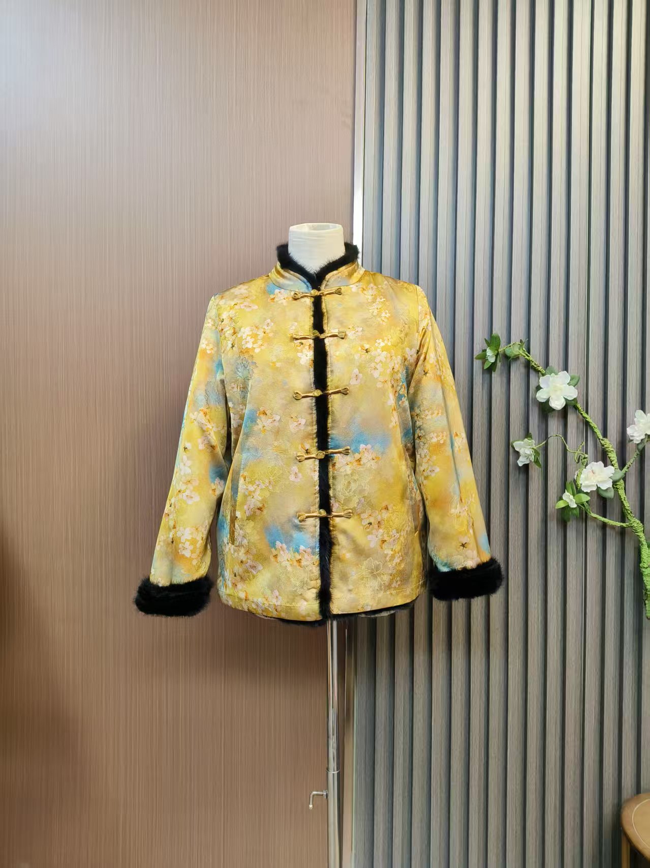 【画夕颜】水貂毛冬季新款外套新中式香云纱上衣时尚百搭双面穿