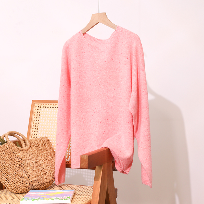 圆领女内搭针织衫春秋季新款软糯羊毛宽松休闲薄款毛衣彩点