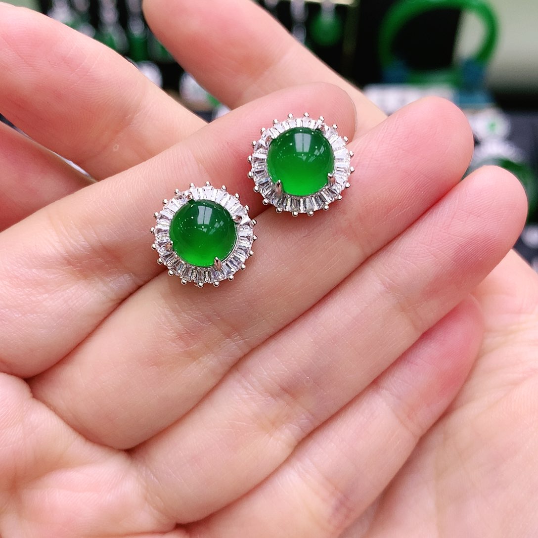 玛瑙/玉髓耳钉银S925镶嵌