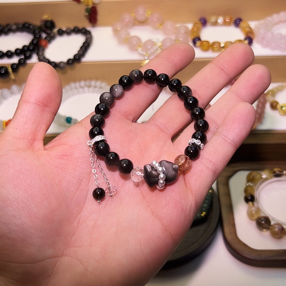 黑曜岩手串未镶嵌