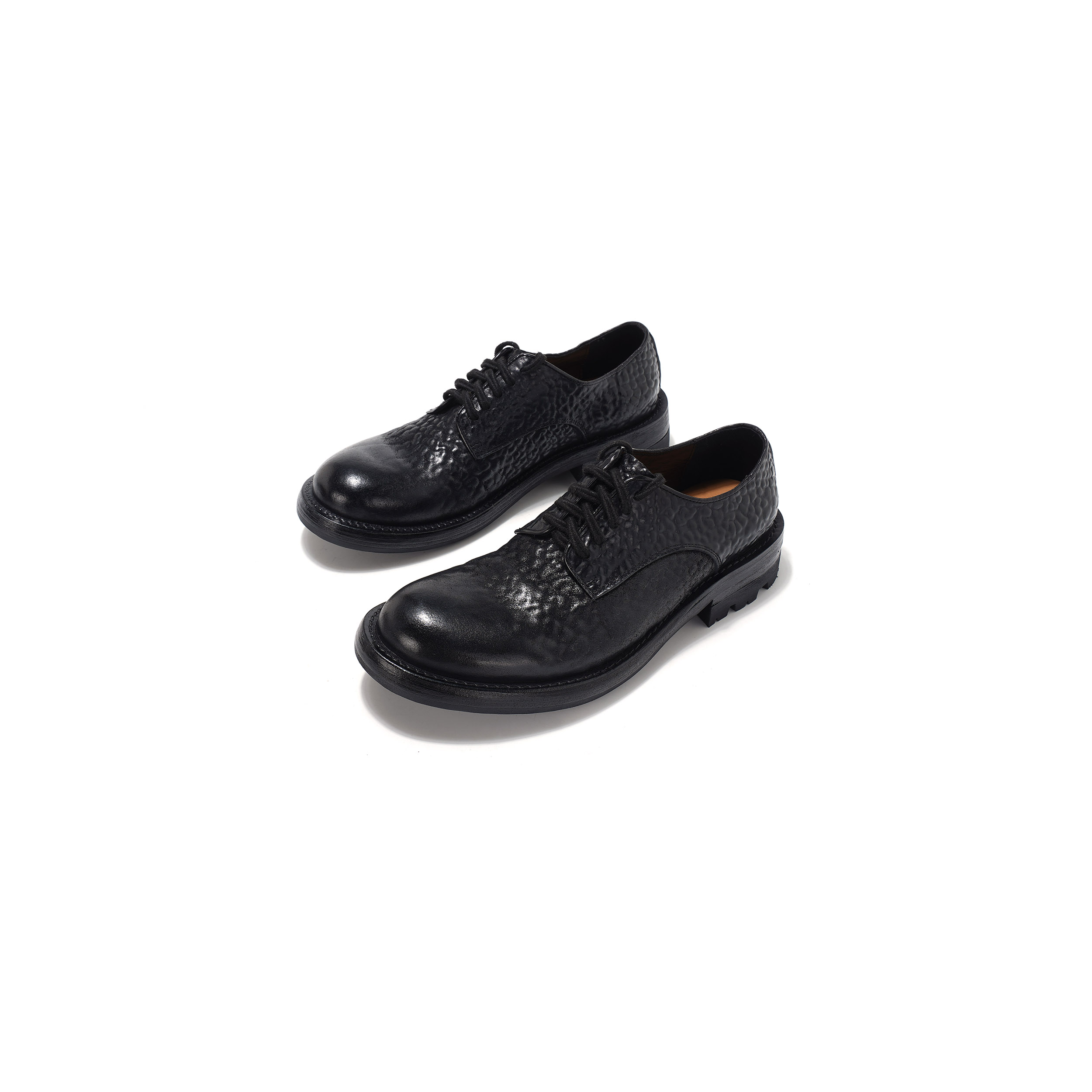 2025新款夏季高端缩纹马臀皮正装鞋爆款低帮水洗手工真皮德比鞋男