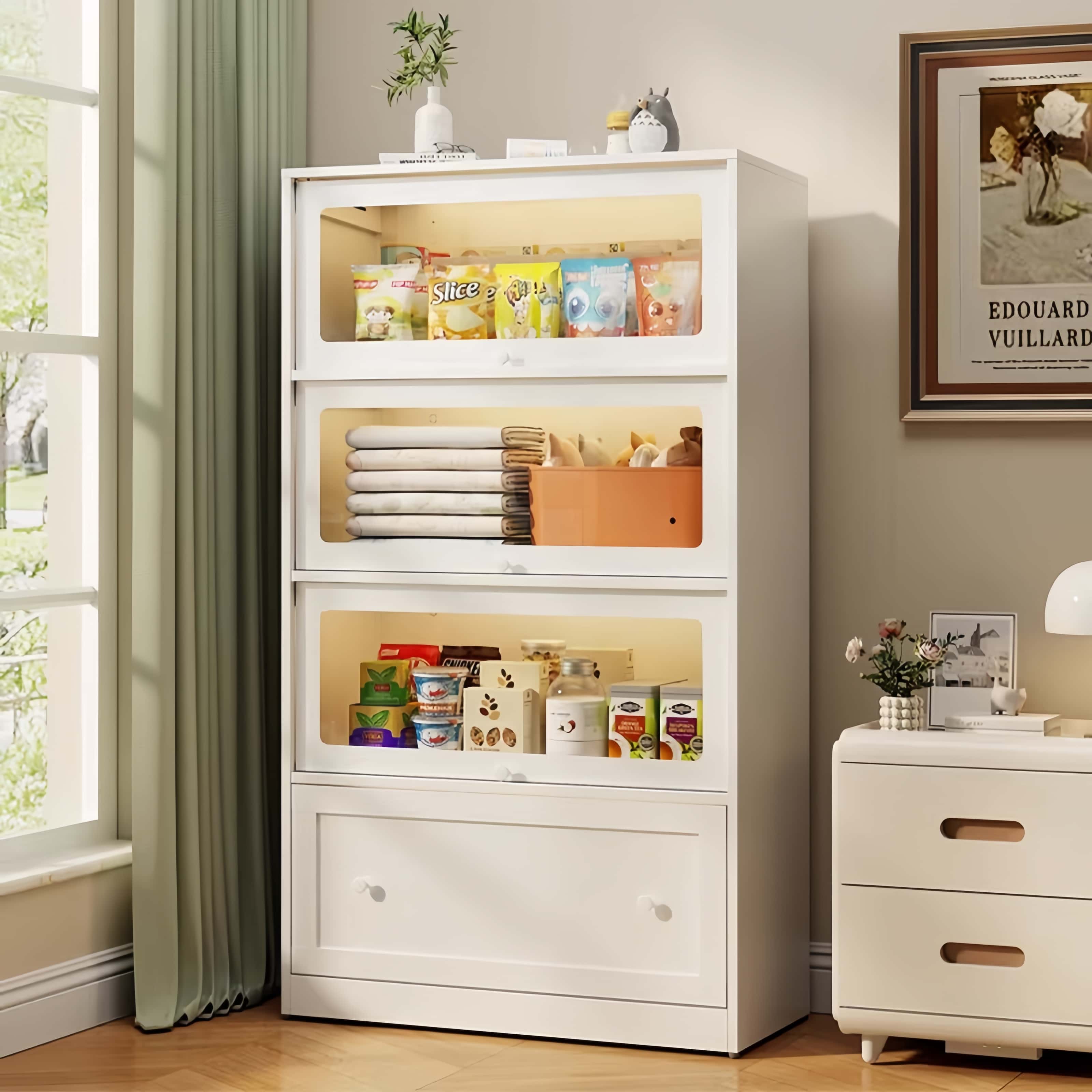 钢制书柜手办柜带抽屉储物柜一体落地书架斗柜防尘玻璃手办展示柜