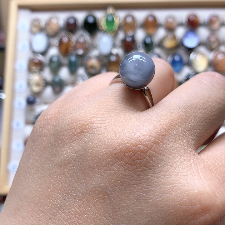 水晶水晶戒指银S925镶嵌花*