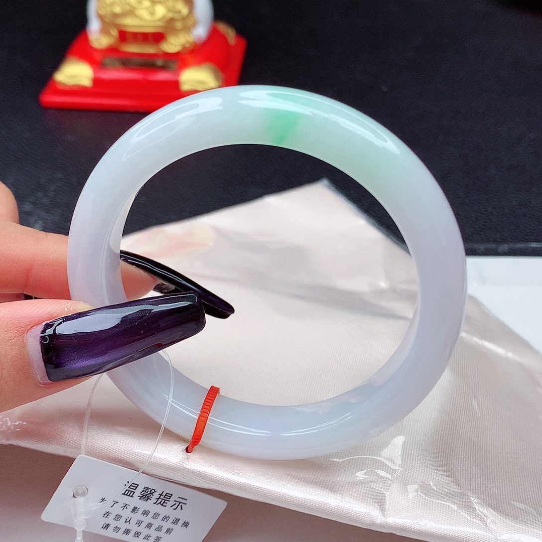 未镶嵌手镯翡翠翡翠55.9冰胶润白底青窄版正圈