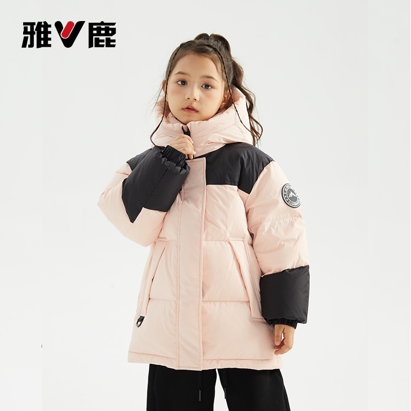 雅鹿2024新款相拼加厚时尚男女童同款亲子90白鸭绒羽绒服6500