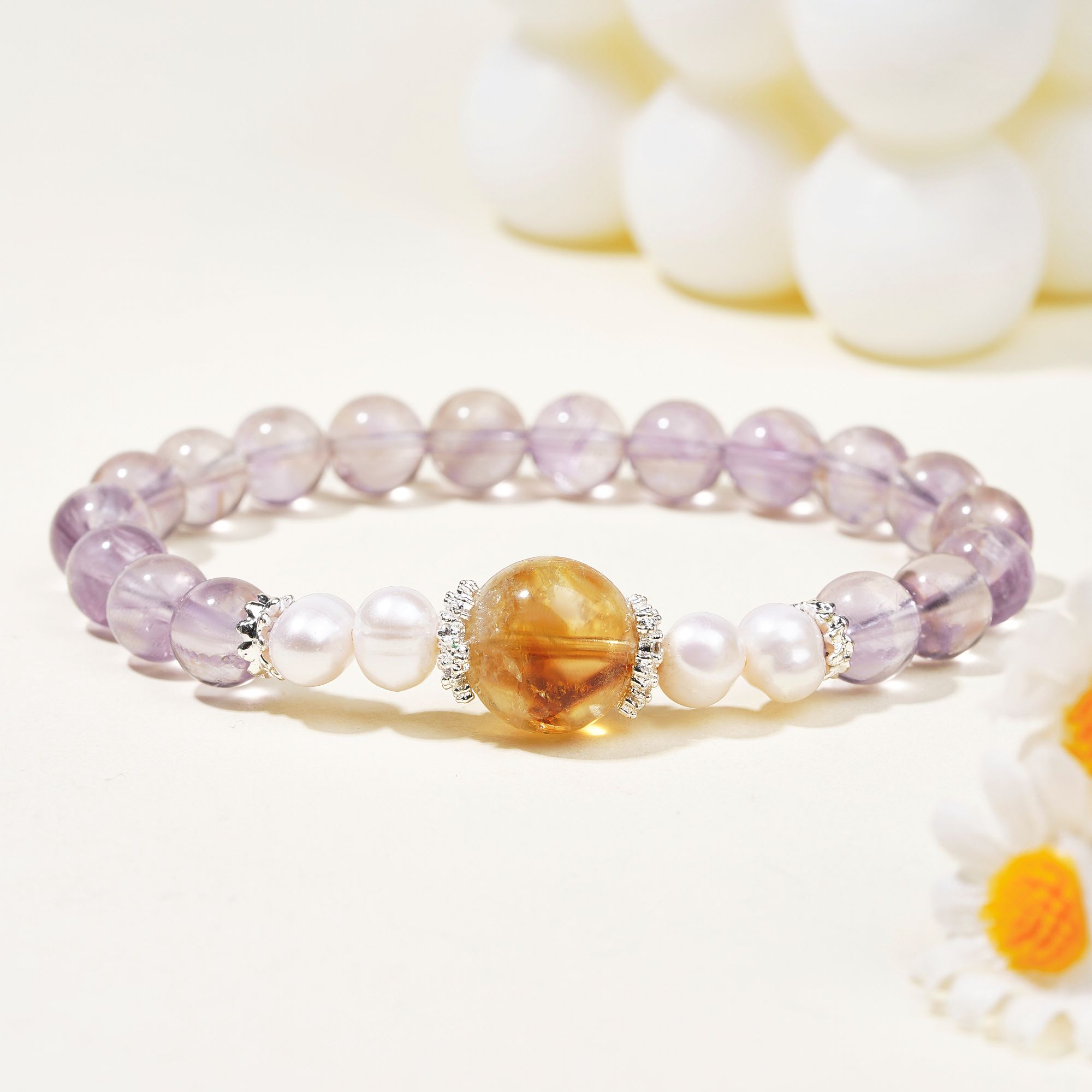 【千金小姐 】紫水晶珍珠搭配顶珠黄塔晶设计款XX257039