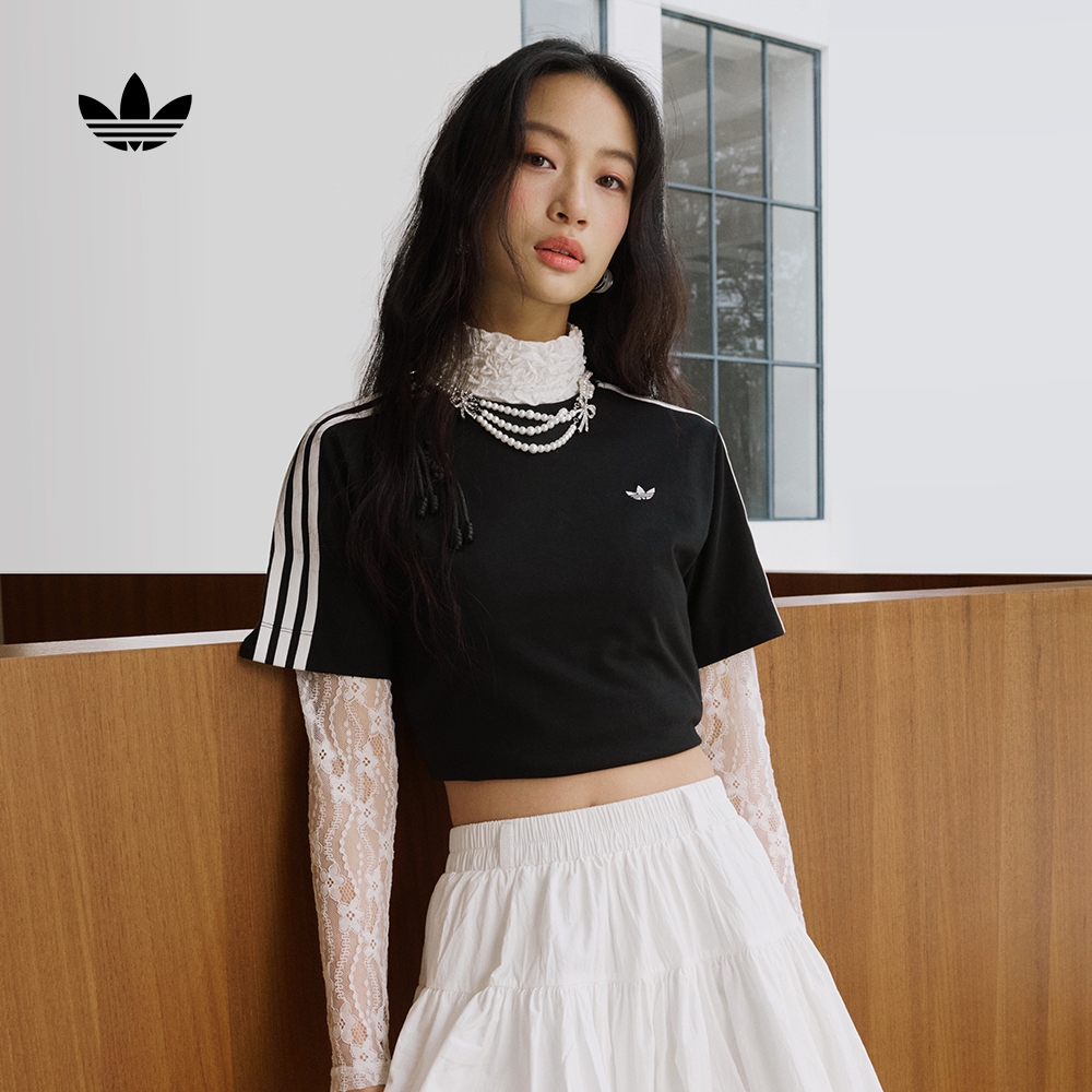 流光风 阿迪达斯三叶草 新中式纯棉运动上衣圆领短袖T恤女 KB6398