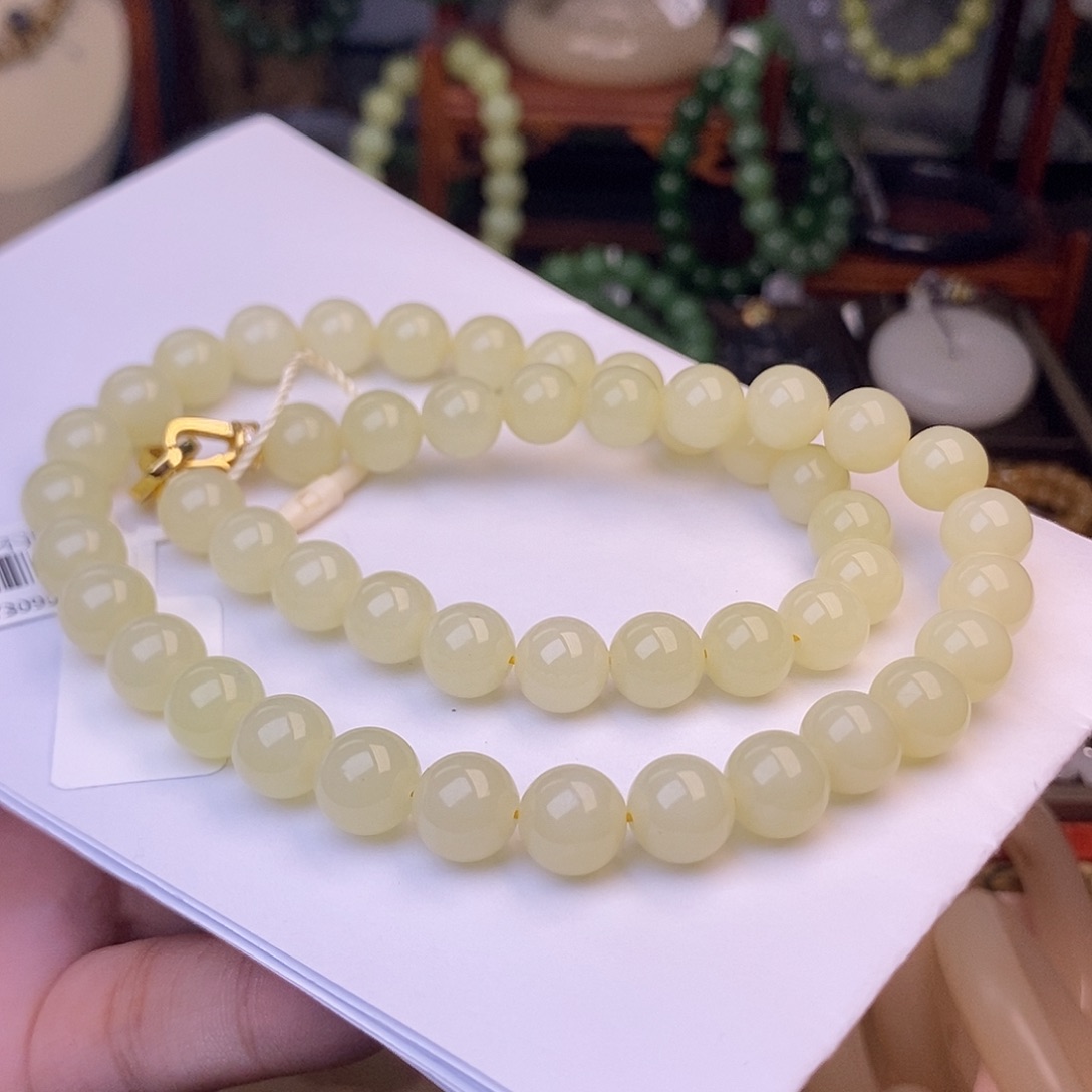 和田玉清货价黄口妈妈链9.5mm 未镶嵌