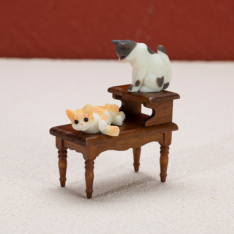 微缩小家具1：12胡桃木色双层茶几迷你小家具娃娃屋配件