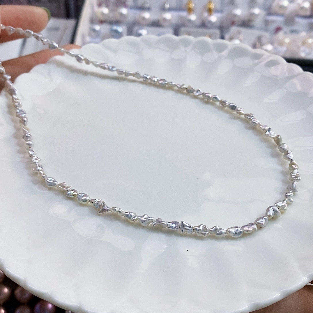 未镶嵌特价极光澳白keshi项链3-5m m海水珍珠