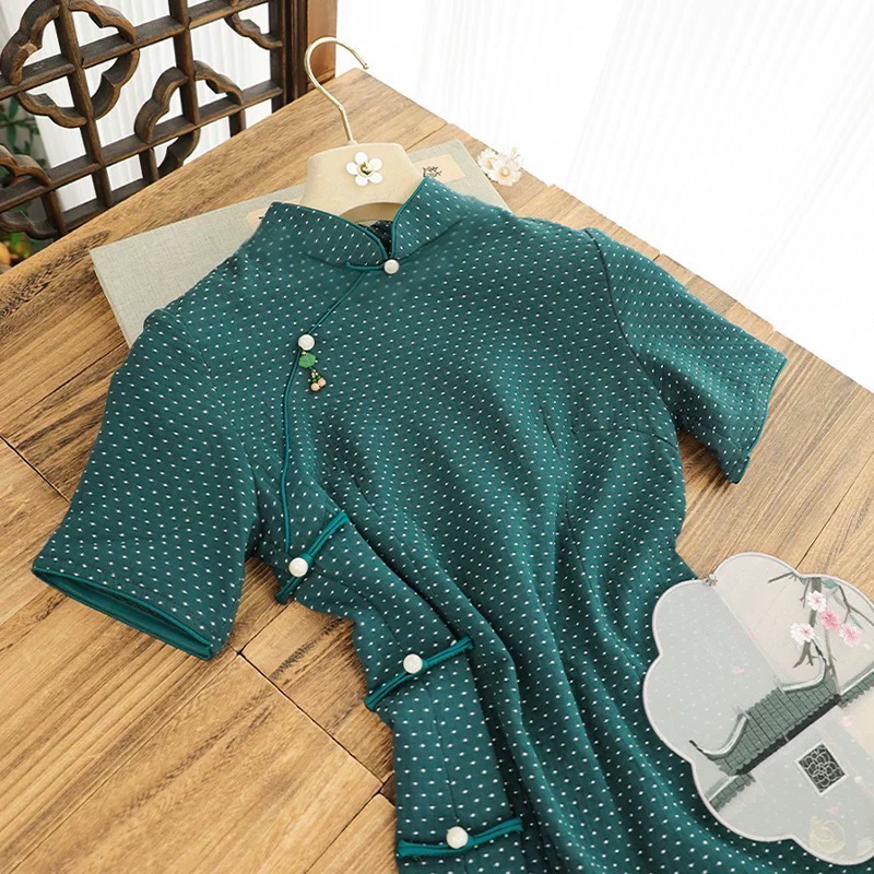 【2331 梨花落 气质绿】显瘦气质修身优雅复古中国风旗袍